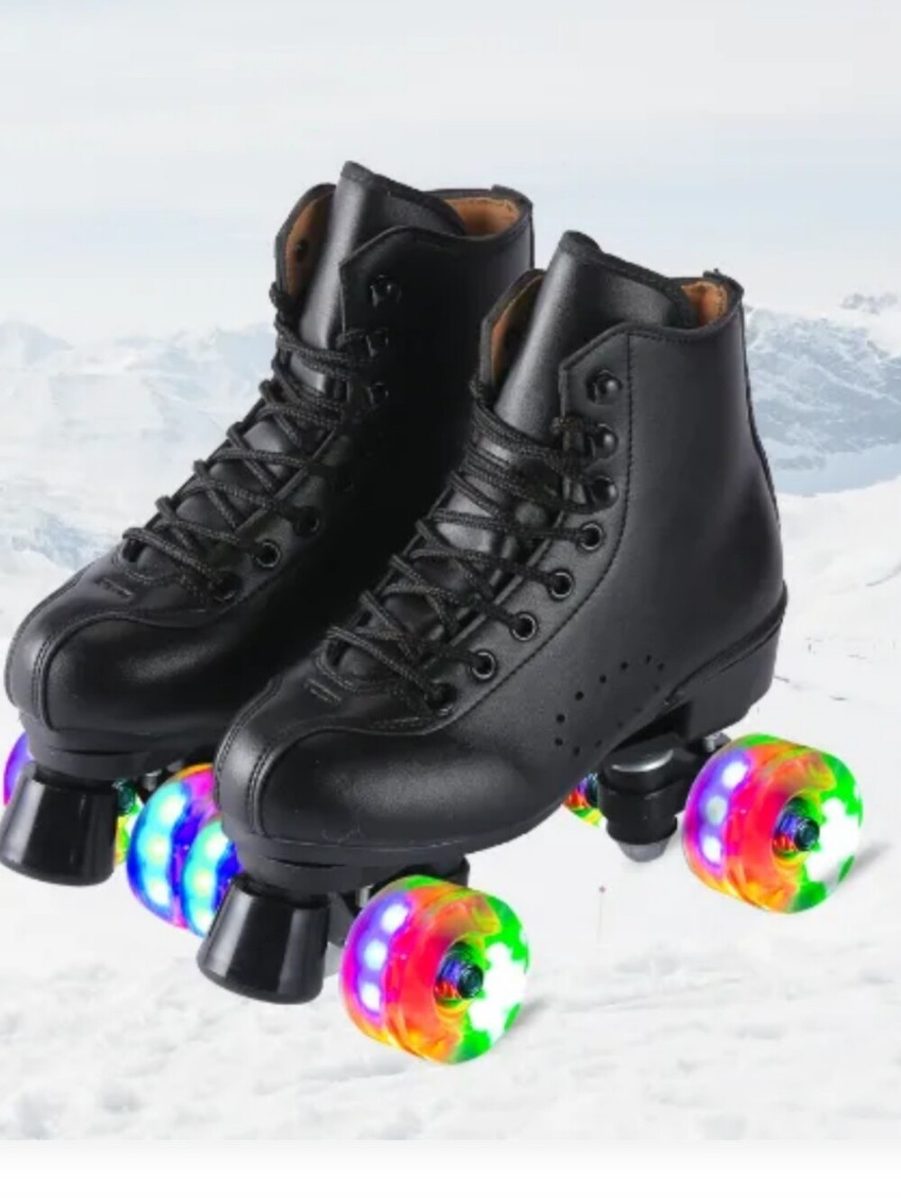 Classic Black Kids Quad Roller Skates with LED Rainbow Wheels